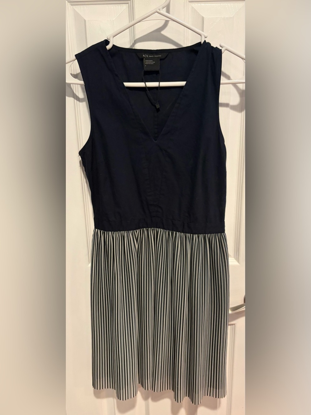 Armani Exchange Navy Striped Fit & Flare V-Neck Dress Size 2